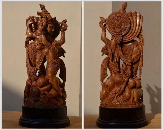 Sandalwood radha krishna love scene statue - Malji Arts