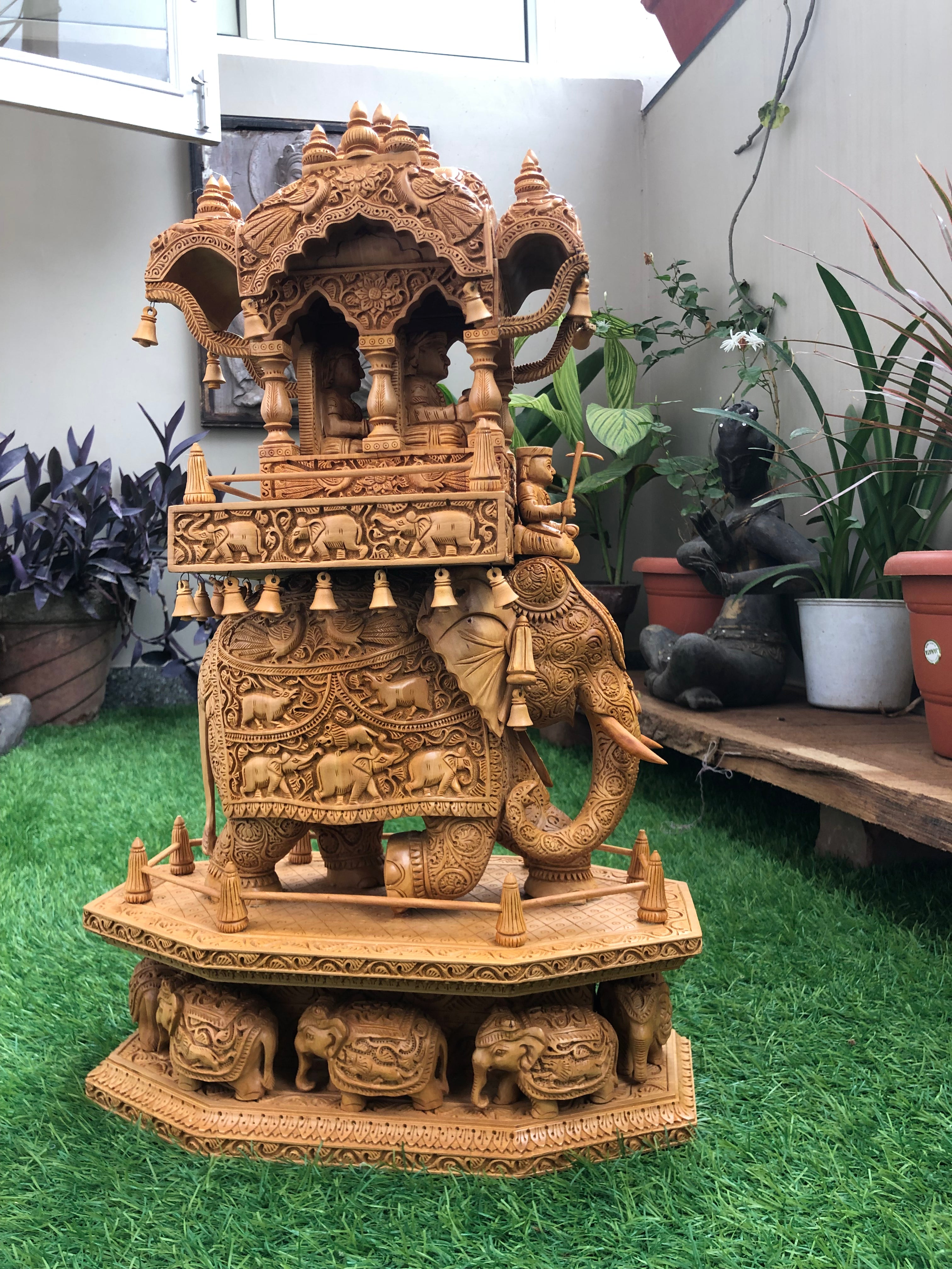 Big Size Wooden Fine Carved Ambabari Royal Safari