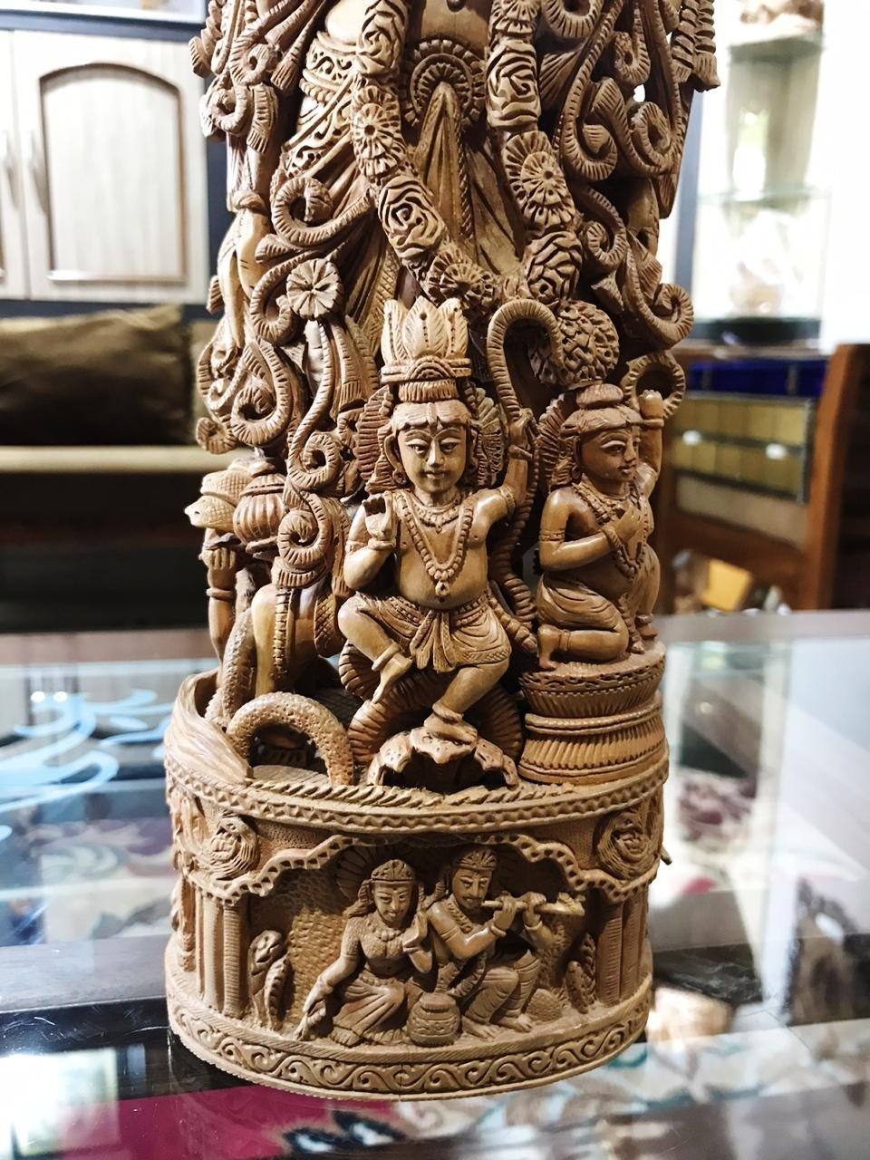 Sandalwood Carved Lord Krishna Statue Collective Art Piece - Arts99 - Online Art Gallery