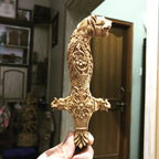Rare Sandalwood Deep Carved Lion Face Sword Handle - Arts99 - Online Art Gallery
