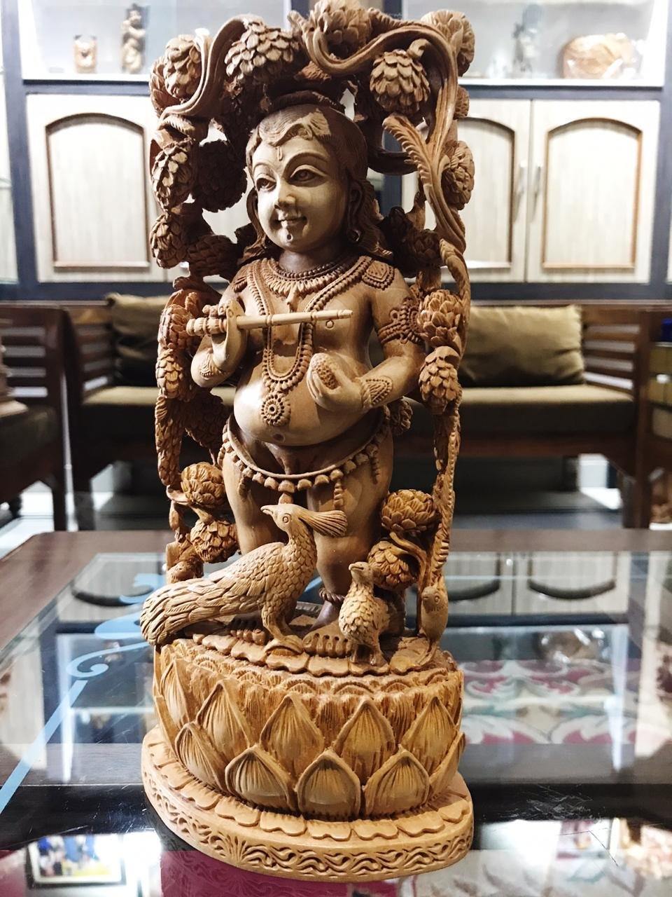 Wooden Fine Hand Carved Standing Baby Krishna Statue - Arts99 - Online Art Gallery