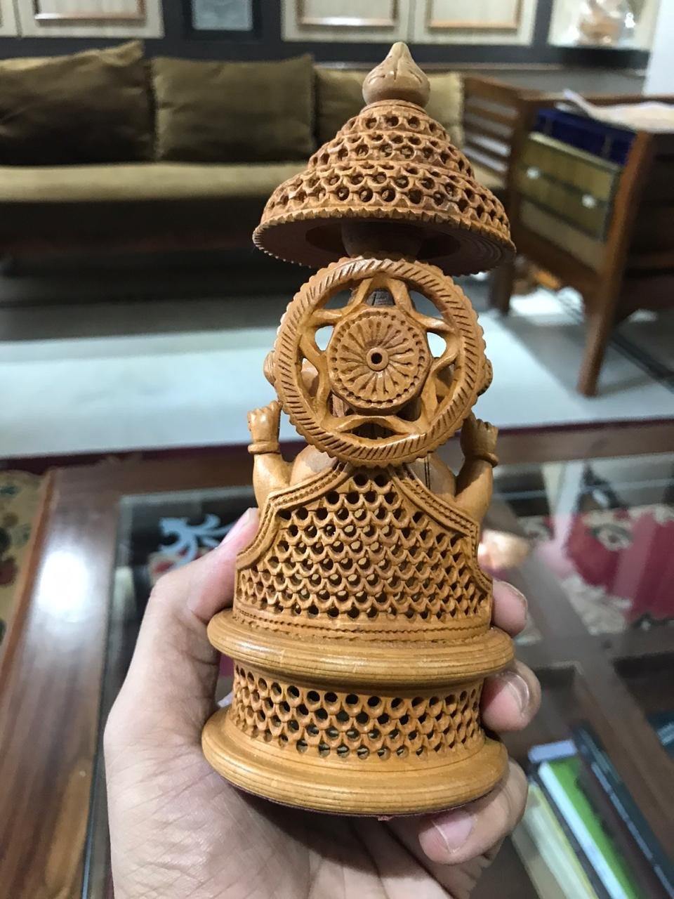 Wooden Round Jali Ganesha Fine Hand Carved Statue - Arts99 - Online Art Gallery