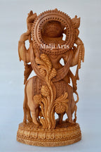 Standing Krishna Statue with Cow Wooden Fine Hand Carved Statue - Arts99 - Online Art Gallery