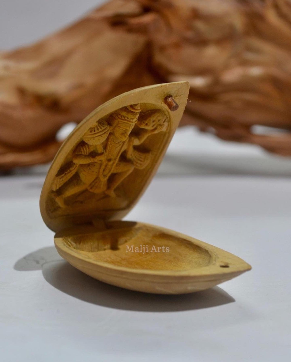 Sandalwood Carving Almond Devoted Hanuman - Malji Arts