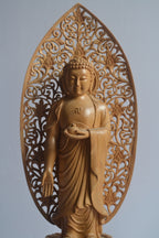 Wooden Fine Hand Carved Buddha Standing with Intricate Jali Work - Arts99 - Online Art Gallery