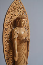 Wooden Fine Hand Carved Buddha Standing with Intricate Jali Work - Arts99 - Online Art Gallery