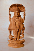 Wooden Carved Lord Vishnu Standing Statue with Snack Carved - Arts99 - Online Art Gallery