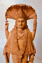 Wooden Carved Lord Vishnu Standing Statue with Snack Carved - Arts99 - Online Art Gallery