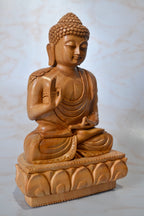 Wooden Buddha Meditation Sitting Statue with Smiling Face - Arts99 - Online Art Gallery