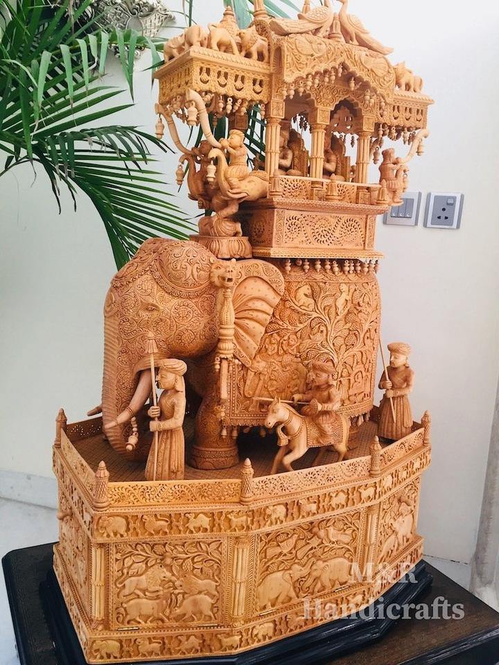 Wooden fine Carved Royal Elephant Ambabari - Arts99 - Online Art Gallery