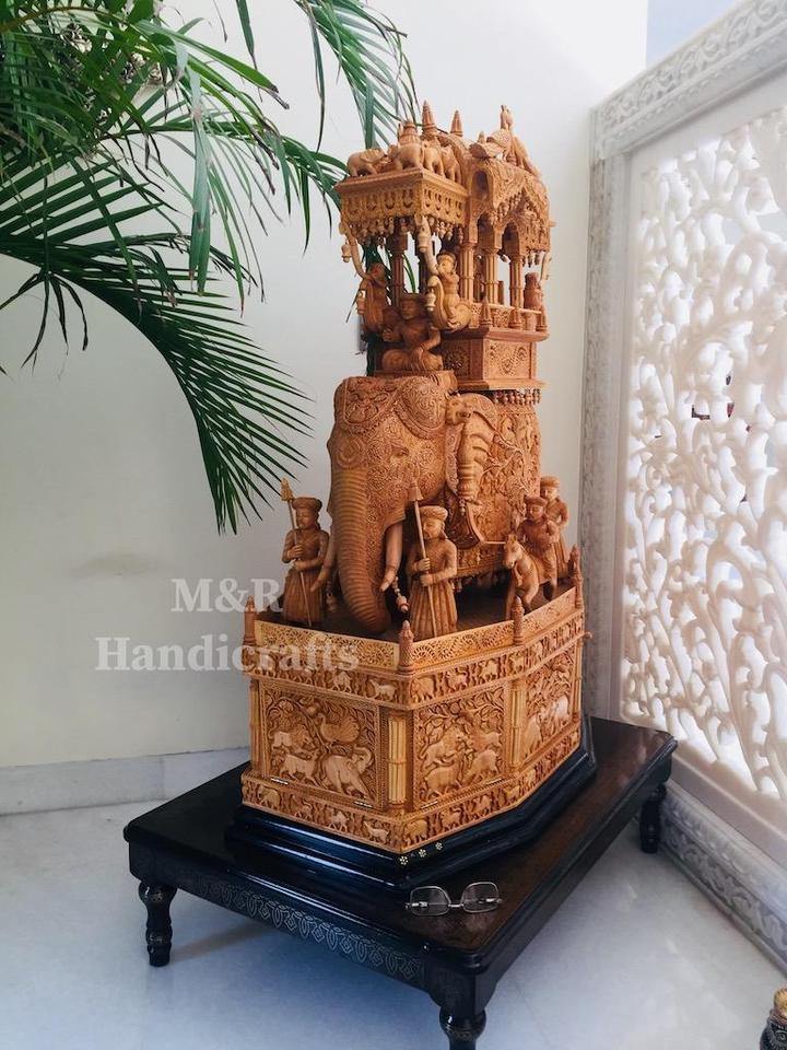 Wooden fine Carved Royal Elephant Ambabari - Arts99 - Online Art Gallery