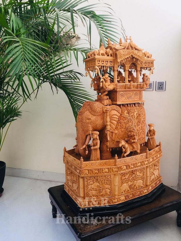 Wooden fine Carved Royal Elephant Ambabari - Arts99 - Online Art Gallery