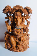 Sandalwood Hand Carved GANESH Under Tree Statue - Arts99 - Online Art Gallery