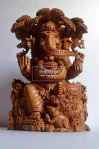 Sandalwood Hand Carved GANESH Under Tree Statue - Arts99 - Online Art Gallery