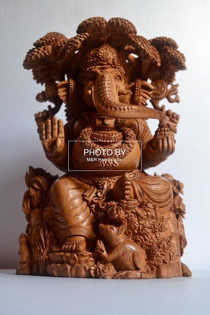 Sandalwood Hand Carved GANESH Under Tree Statue - Arts99 - Online Art Gallery