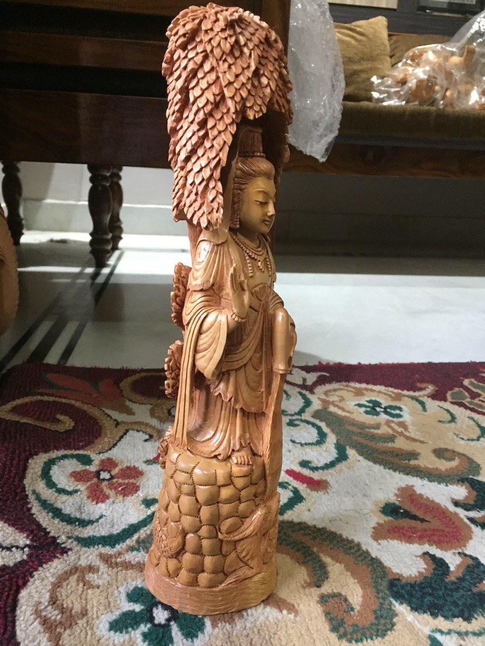 Sandalwood Standing Buddha Statue Under Tree - Arts99 - Online Art Gallery