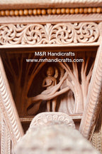 Sandalwood Carved Lord Mahaveera Jainism Jharokha with 14 Opening Lids - Arts99 - Online Art Gallery