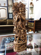 Sandalwood Carved Lord Krishna Statue Collective Art Piece - Arts99 - Online Art Gallery
