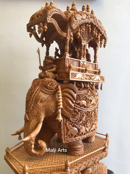 Big Size Wooden Fine Carved Ambabari Royal Safari - Malji Arts