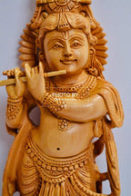 Wooden Hand Carved Baal Krishna Standing - Arts99 - Online Art Gallery