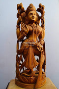 Wooden Beautifully Hand Carved Laxmi Ji Standing Statue - Arts99 - Online Art Gallery