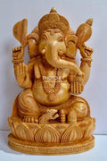 Wooden fine Hand Carved Lord Ganesha Sitting Statue - Arts99 - Online Art Gallery