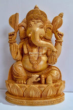 Wooden fine Hand Carved Lord Ganesha Sitting Statue - Arts99 - Online Art Gallery