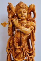 Wooden Fine Hand Carved Standing Krishna Statue - Arts99 - Online Art Gallery