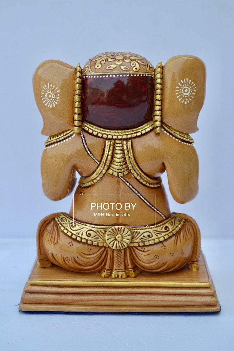 Wooden Hand Painted Baby Ganesha Statue - Arts99 - Online Art Gallery