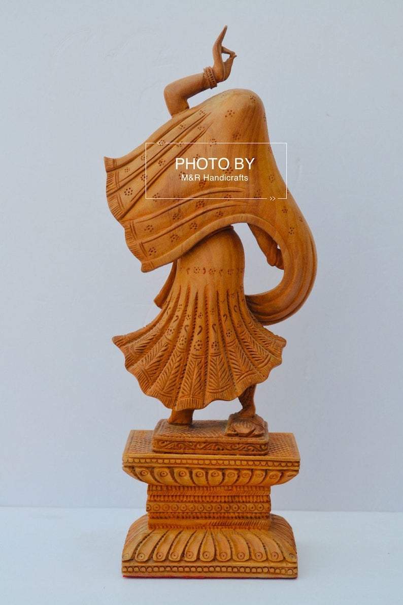 Wooden Beautifully Hand Carved Dancing Lady Statue - Arts99 - Online Art Gallery