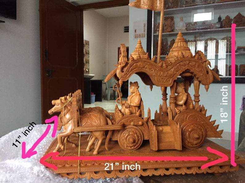 Wooden Fine Hand Carved Chariot or Arjuna Raath - Malji Arts