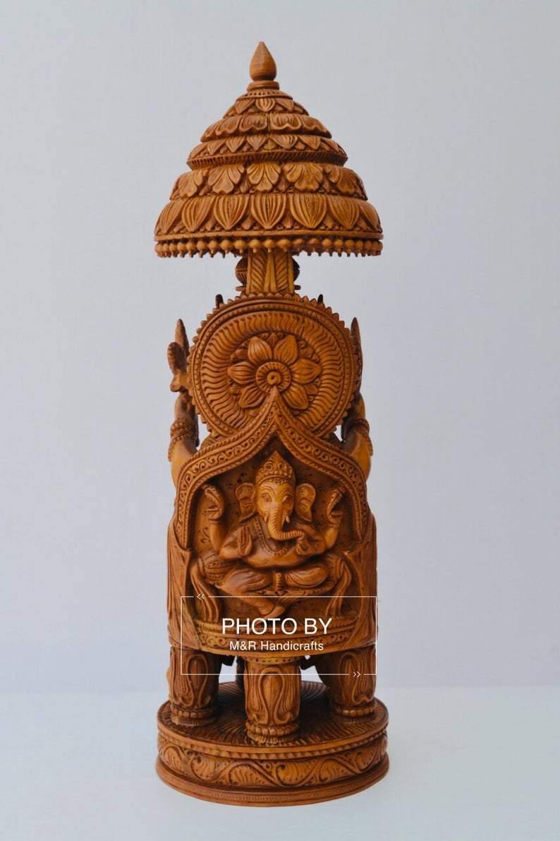 Sandalwood Beautifully Hand Carved Ganesha Chatri or umbrella - Arts99 - Online Art Gallery