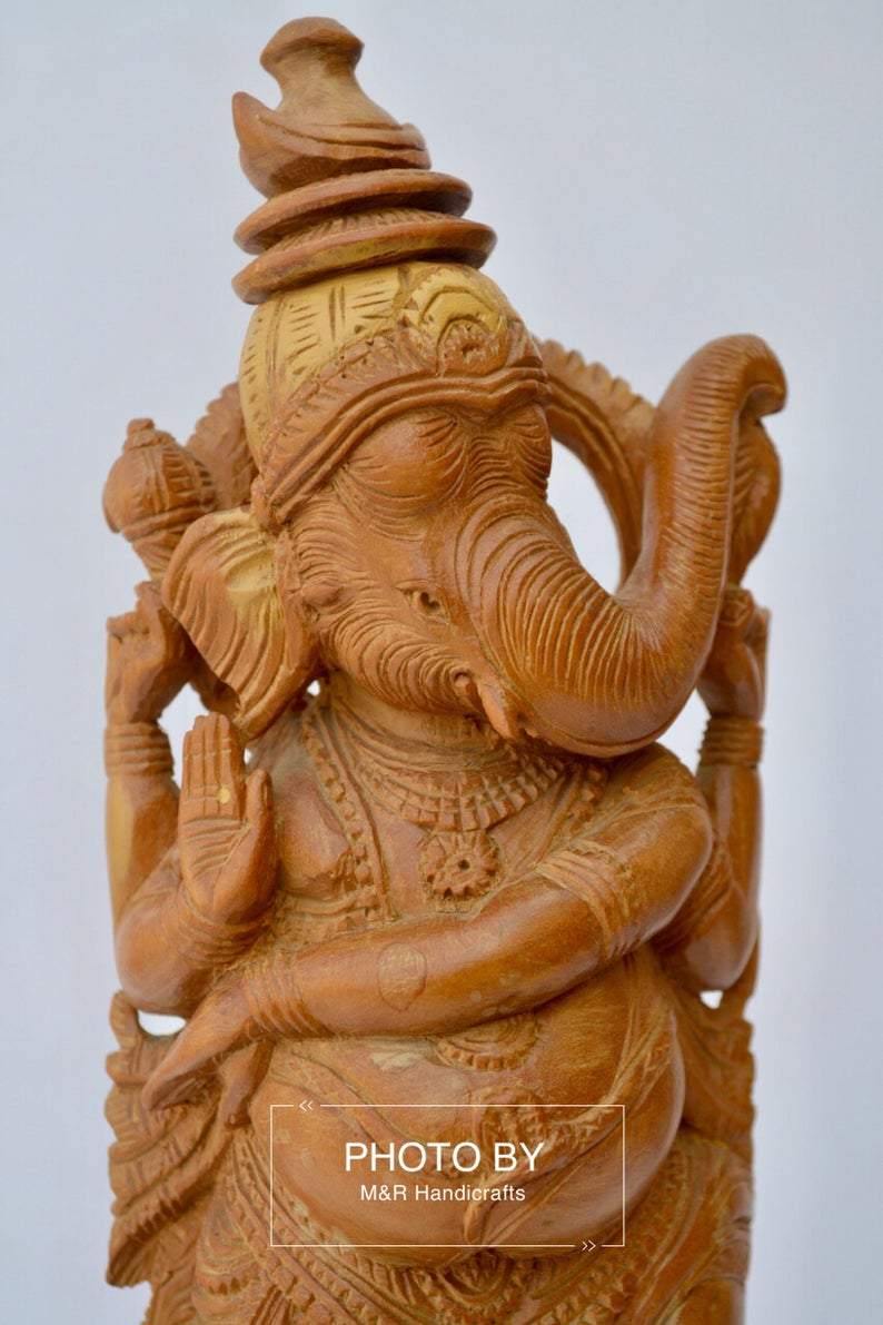 Vintage Sandalwood Carved Rare Lord Ganesha Dancing Statue - Arts99 - Online Art Gallery