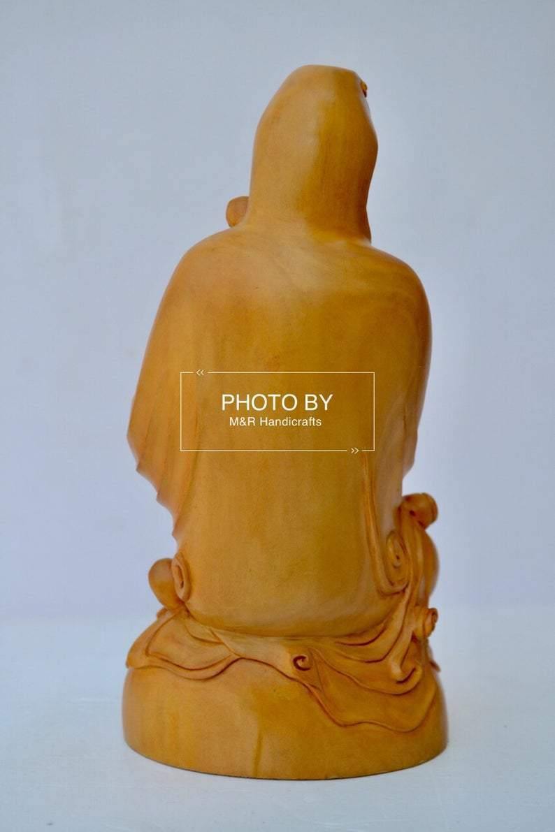 Sandalwood Hand Carved Sitting Lady Buddha Statue - Arts99 - Online Art Gallery