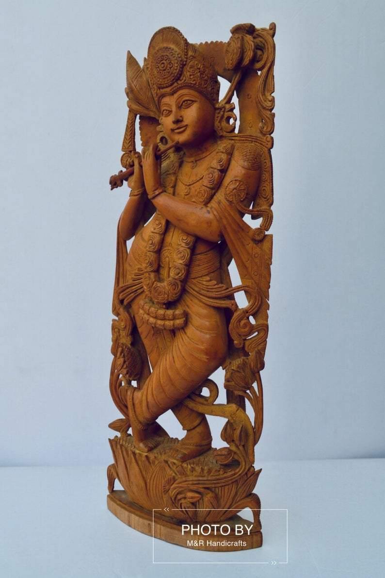 Vintage Sandalwood Carved Lord Krishna statue - Arts99 - Online Art Gallery