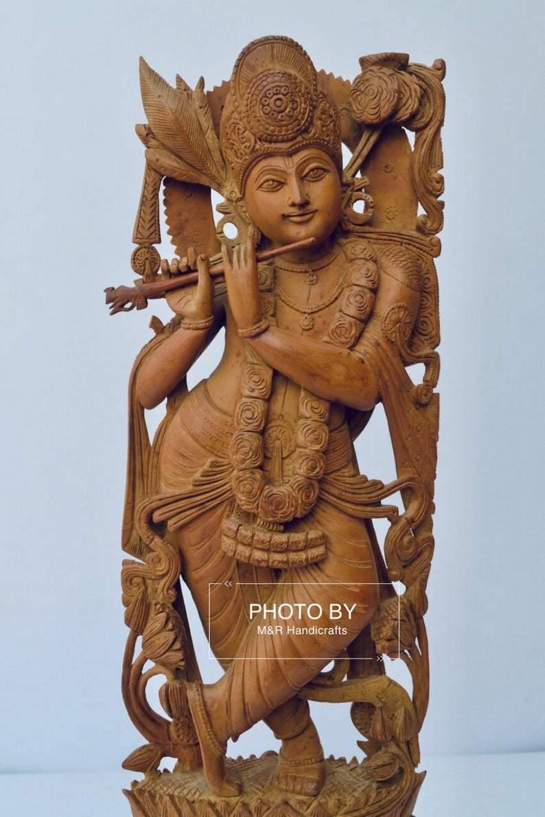 Vintage Sandalwood Carved Lord Krishna statue - Arts99 - Online Art Gallery