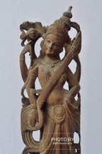 Vintage Sandalwood Carved Rare Goddess Saraswati Statue - Arts99 - Online Art Gallery