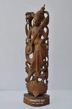 Vintage Sandalwood Carved Rare Goddess Saraswati Statue - Arts99 - Online Art Gallery