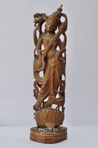 Vintage Sandalwood Carved Rare Goddess Saraswati Statue - Arts99 - Online Art Gallery