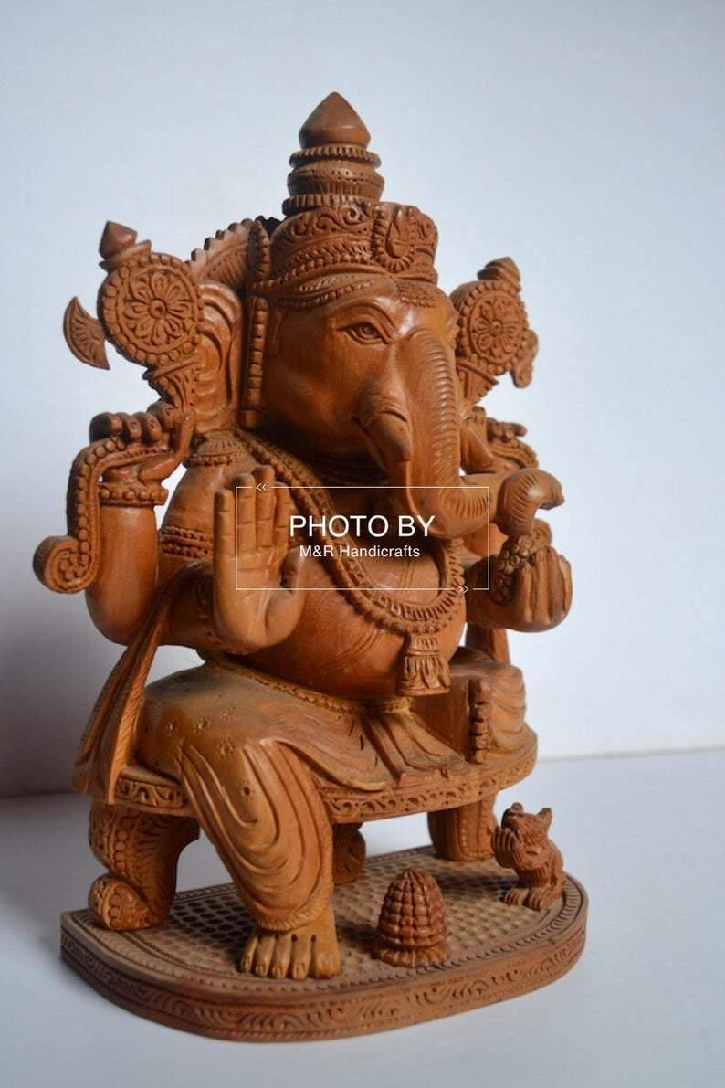 Sandalwood Beautifully Hand Carved Ganesha Sitting Statue - Arts99 - Online Art Gallery