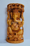 Wooden Fine Carved Ganesha Statue Under Tree - Arts99 - Online Art Gallery