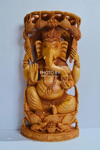 Wooden Fine Carved Ganesha Statue Under Tree - Arts99 - Online Art Gallery