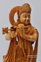 Wooden Very Beautifully Hand Carved Smiling Lord Krishna Statue - Arts99 - Online Art Gallery
