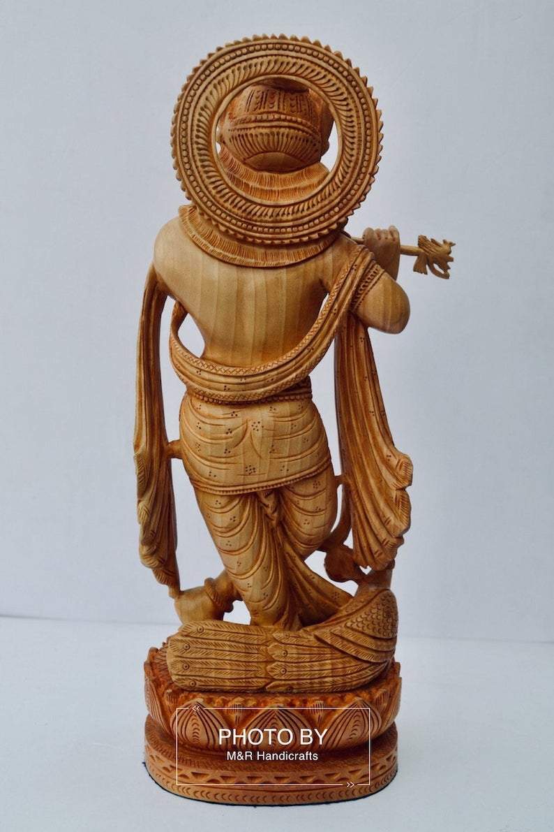 Wooden Very Beautifully Hand Carved Smiling Lord Krishna Statue - Arts99 - Online Art Gallery