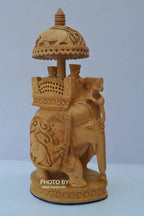 Wooden Hand Carved Round Ambabari Elephant Safari Statue - Arts99 - Online Art Gallery