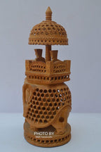 Wooden Carved Under Cut Round Ambabari Elephant Statue - Arts99 - Online Art Gallery