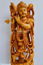 Wooden Fine Hand Carved Standing Krishna Statue - Arts99 - Online Art Gallery