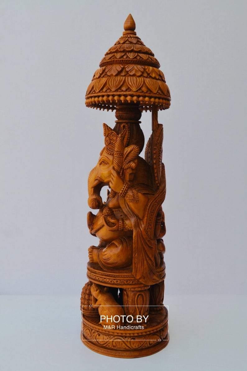 Sandalwood Beautifully Hand Carved Ganesha Chatri or umbrella - Arts99 - Online Art Gallery