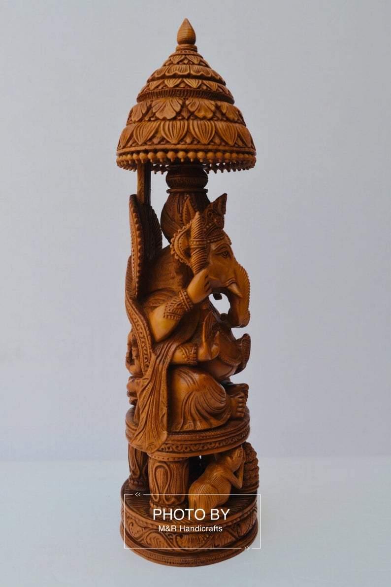 Sandalwood Beautifully Hand Carved Ganesha Chatri or umbrella - Arts99 - Online Art Gallery