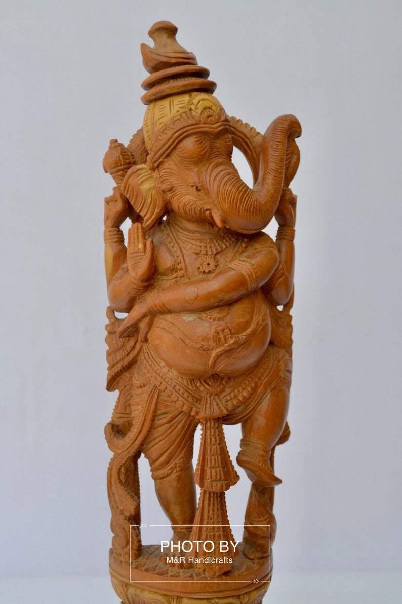 Vintage Sandalwood Carved Rare Lord Ganesha Dancing Statue - Arts99 - Online Art Gallery